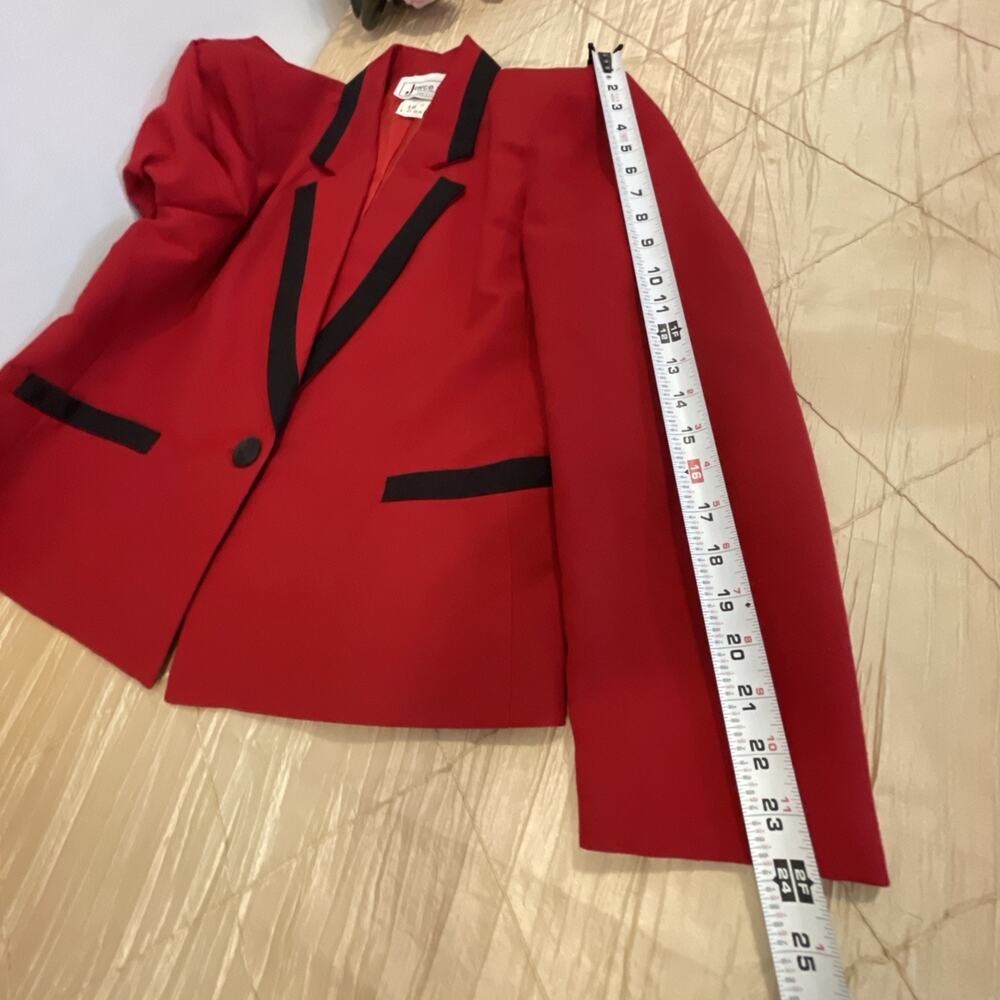 Vintage Joyce Sportswear Womens Blazer Size 12 Red Black Trim Wool USA Career - Picture 9 of 9
